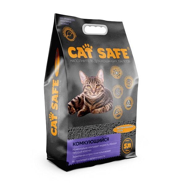 Cat safe 5л наполнитель д/кошек комкующийся с углём