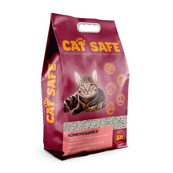 Cat safe 10л наполнитель д/кошек комкующийся